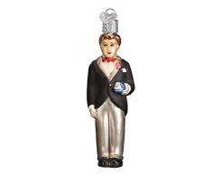 Old World Weihnachtsschmuck: Braut und Bräutigam Geschenk geblasene Ornamente für Weihnachtsbaum Groom - Brunette Schwarz, Grau, Rot, Braun.