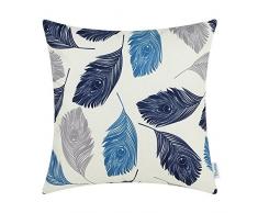 CaliTime Kissenbez¨¹ge Kissenh¨¹lle Canvas Dekokissen H¨¹lle f¨¹r Couch Sofa Home Decoration Pfauenfedern 50cm x 50cm Grau Blau Navy