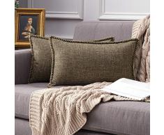 MIULEE Dekorative Überwurf-Kissenbezüge Farmhouse Besatz Flansch Leinen Jute-Kissenbezüge Vintage Decor Kissenbezüge für Couch Sofa Schlafzimmer Auto 12x20 Schokoladenbraun