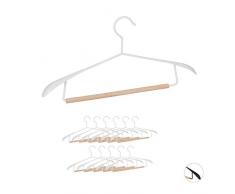 Relaxdays Kleiderbügel, 12er Set, breite Schultern, für Sakkos & Anzüge, Hosenstange, Jackenbügel, Metall & Holz, weiß, 12 Stück