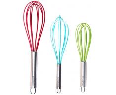 Wired Whisk Draht Schneebesen Silikon Schneebesen-Set von 3 – Edelstahl & Küchenutensilien aus Silikon für mischen, Schlagen, Schlagen und Rühren – (blau: 12 Zoll, Rot: 25,4 cm & Grün: 21,6 cm)
