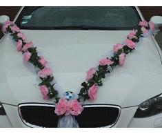 ROSEN GIRLANDE Auto Schmuck Braut Paar Rose Deko Dekoration Autoschmuck Hochzeit Car Auto Wedding Deko (Rosa / Weiß)