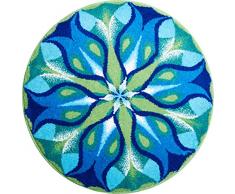 Grund Badteppich 100% Polyacryl, ultra soft, rutschfest, ÖKO-TEX-zertifiziert, 5 Jahre Garantie, STILLES LICHT, Badematte 100 cm rund, blau grün