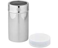 Fackelmann Netzstreuer, Puderzucker-/Kakaostreuer aus Edelstahl, Gewürzstreuer mit Deckel (Farbe: Silber/Weiß), Menge: 1 Stück