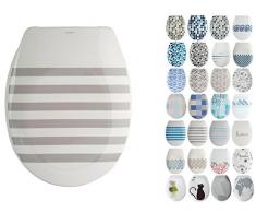MSV Design WC Sitz, Absenkautomatik, Fast Fix/Schnellbefestigung, Befestigung mit Knopfdruck, Toilettensitz WC Deckel KlobrilleSeauville Grau/WeiÃ