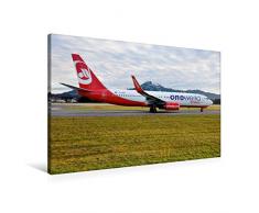 Calvendo Premium Textil-Leinwand 90 cm x 60 cm Quer, One World - Air Berlin | Wandbild, Bild auf Keilrahmen, Fertigbild auf Echter Leinwand, Leinwanddruck: Boeing 737-86J D-ABME Mobilitaet Mobilitaet