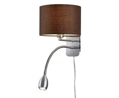 Trio Wandleuchte mit Leseleuchte, Nickel m. Stoffschirm cappuccino, Ø 25 cm