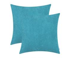 CaliTime 2er-Pack Komfortable Dekokissenbezüge Taschen für Couch Schlafsofa Bequemes weiches festes Corduroy-Ananas-Gitter Beide Seiten 50 cm x 50 cm Lake Blue