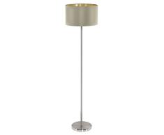 EGLO Stehlampe Maserlo, 1 flammige Textil Stehleuchte, Standleuchte aus Stahl und Stoff, Farbe: Nickel matt, taupe, gold, Fassung: E27, inkl. Trittschalter