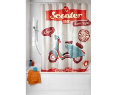 WENKO 21586100 Anti-Schimmel Duschvorhang Vintage Scooter - waschbar, 100 % Polyester, Mehrfarbig