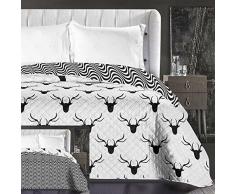 DecoKing 86377 Tagesdecke 170 x 210 cm schwarz weiß Bettüberwurf zweiseitig pflegeleicht Hirsch Deer Black White Hypnosis Collection Deerest
