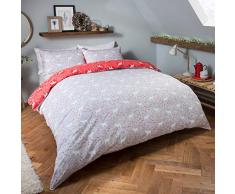 Sleepdown Winter Ditsy Bettwäsche-Set für Einzelbett, gebürstete Baumwolle, Grau, Doppelbett