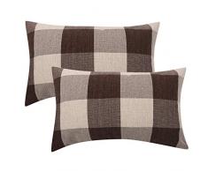 Lewondr Karierte Kissenbezug, 2 Stück Atmungsaktive Wurf Kissenhülle Kissenbezüge aus Leinen Faltenfreie Dekorative Wurfkissen für Dekokissen 30X50 cm - Kaffee