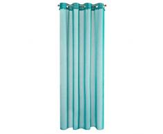 Eurofirany Tamay Gardine Vorhang Ösen Pompoms Bommel - Glatt Transparent Durchsichtig Edel Elegant Hochwertig Glamour Schlafzimmer Wohnzimmer Lounge, 100% Polyester, Türkis, 140X250cm