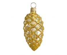 Thüringer Weihnacht, Gold glänzend, Goldglimmer-Dekor, 3 Stück Christbaumschmuck aus Glas, Tannenzapfen, 8 x 4 x 4 cm, 3-Einheiten