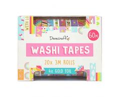 Dovecraft Washi-Tape-Box, 20 Designs, 10 mm breit, 3 m Rollen, inkl. Aufbewahrungsbox für Bastelarbeiten, Schreibwaren, Journaling, Heimdekoration, Papier, mehrfarbig, Einheitsgröße