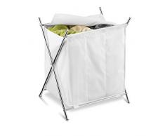 Honey can do HMP-01236 Zusammenklappbarer Wäschesammler mit Abdeckung und 3 Fächern, verchromt, Stoff, Chrome, 79.38 x 12.06 x 5.08 cm