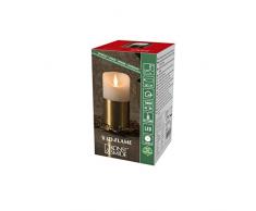 Konstsmide, 1820-600, LED Echtwachskerze, weiß, mit messingfarbener Banderole, 3D Flamme, 4h und 8h Timer, warm weiße Diode, batteriebetrieben, Innen