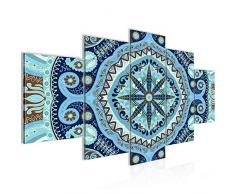 Bilder Mandala Abstrakt Wandbild 200 x 100 cm Vlies - Leinwand Bild XXL Format Wandbilder Wohnzimmer Wohnung Deko Kunstdrucke Blau 5 Teilig - MADE IN GERMANY - Fertig zum Aufhängen 506751b