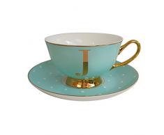Bombay Duck Teetasse und Untertasse mit Buchstabe J, Knochenporzellan, Mint J, 15 x 15 x 7 cm