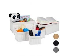 Relaxdays Aufbewahrungskorb 6er Set, mit Stoffbezug, Bambus, rechteckig, Bad, Accessoires, dekorativer Organizer, weiß