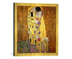 Gerahmtes Bild von Gustav Klimt Der KuÃ, Kunstdruck im hochwertigen handgefertigten Bilder-Rahmen, 50x50 cm, Gold Raya