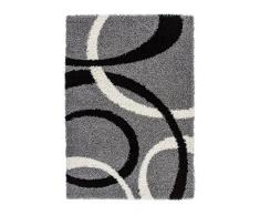 Lalee 347186815 Designer Hochflor Shaggy Teppich / Weich / Muster : Kreise Retro / TOP Preis / Silber / Grösse : 80 x 150 cm