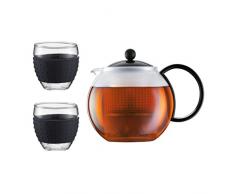 Bodum K1844-01-2 Assam Set Teekanne mit 2 Gläser 35 cl mit Silikonband, 1 Liter, Schwarz