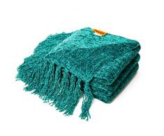 dozzz dekorativer Überwurf-Decke Sofa/Couch Chenille Überwurf Decke 152,4 x 127 cm, Blaugrün, Chenille, blaugrün, 60 Inches x 50 Inches