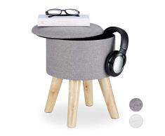 Relaxdays Hocker rund, mit Stauraum, gepolstert, abnehmbarer Deckel, Holzbeine, HxBxT: 36 x 31,5 x 31,5 cm, MDF, grau