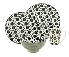 CreaTable 19735, Serie New Style black FLOWER, Geschirrset Single Set 4 teilig