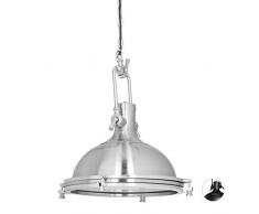 Relaxdays Industrie Hängelampe aus Eisen, geschlossene Pendelleuchte mit Milchglas, lackierte Wohnzimmerlampe, silber