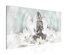 Bilder Buddha Feng Shui Wandbild Vlies - Leinwand Bild XXL Format Wandbilder Wohnzimmer Wohnung Deko Kunstdrucke Grün 1 Teilig - MADE IN GERMANY - Fertig zum Aufhängen 016412a