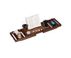 Relaxdays Bambus Badewannenablage, ausziehbar, Weinhalter, Buchstütze, Seifenablage, Badewannenaufsatz, 75-109 cm, braun