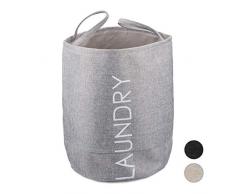 Relaxdays, Grau Wäschekorb, faltbar mit Henkel, 55 l Volumen, runder Wäschesammler, H x Ø: 55 x 50 cm, Standard