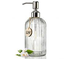 JASAI Seifenspender aus klarem Glas mit rostfreier Edelstahlpumpe, nachfüllbarer Flüssigseifenspender für Badezimmer, Premium Küchenseifenspender (klar)
