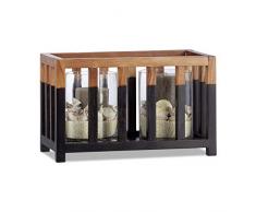 Relaxdays Teakholz Windlicht, Größe L, zylindrische Glasvase, Tischdeko für große Kerzen, Kerzenhalter 36cm breit Schwarz-braun