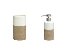 Sealskin Becher Doppio, Zahnputzbecher aus natürlichem Porzellan, Farbe: Sand, handbemalt + Seifenspender Doppio, Porzellan, Farbe: Sand, handbemalt