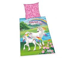 Herding SCHLEICH Bettwäsche-Set, Bayala Einhorn-Wendemotiv, Bettbezug 135 x 200cm, Kopfkissenbezug 80 x 80cm, Flanell/Biber