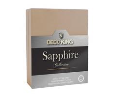 DecoKing Jersey Spannbettlaken 180x200-200x220 cm beige 100% Baumwolle Wasserbett Boxspringbett Spannbetttuch Bettlaken Betttuch Cappucino Sandfarben Sapphire Collection