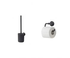 Tiger Urban Toilettenbürste, WC-Bürstengarnitur zur Wandbefestigung + Urban Toilettenpapierhalter schwenkbar, mit austauschbaren Dekor-Ringen zur individuellen Gestaltung, schwarz
