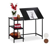 Relaxdays Schreibtisch neigbar, 3 Ablagen, mehrere Winkel, Computer- & Arbeitstisch, HxBxT: 75 x 110 x 55 cm, Schwarz