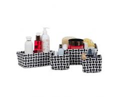 Relaxdays Aufbewahrungskörbe 4er Set, geflochten, robust, Aufbewahrungsbox für Bad, Kunststoff, Schrank, weiß-schwarz