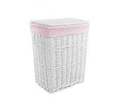 dvier VWWK-22WRt-c Wäschekorb, Korb, Weide, Weiß, rechteckig, mit Bezug, Deckel, Mass: BxTxH 48x36x62cm