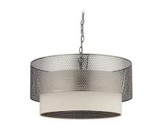 Relaxdays, silber XL Deckenlampe, 3-flammige Esstischlampe, runde Schirme, Kettenlampe, E27, Eisen & Leinen, 57,5 cm Ø, Eisen, Leinen, 102 x 57,5 x