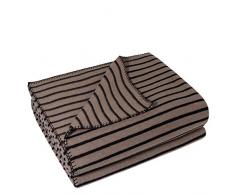 Soft-Ice-Decke – gestreifte Fleece-Decke mit Häkelstich – flauschige Kuscheldecke – 160x200 cm – 840 smoke – von ’zoeppritz since 1828’