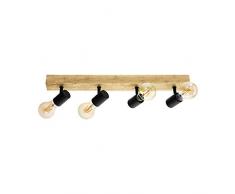 EGLO Deckenlampe Townshend 3, 4 flammiger Vintage Deckenspot im Industrial Design, Retro Lampe aus Stahl und Holz, Farbe: Schwarz, braun, Fassung: E27