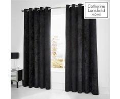 Catherine Lansfield Crushed Velvet Ösenvorhang, Polyester, Schwarz, Eyelet Curtains-66x90 In