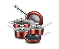 COOKER KING KOCH KÖNIG Antihaft-Töpfe und Pfannen-Set, 8-teiliges Antihaft-Kochgeschirr-Set Töpfe und holländischer Ofen mit Glasdeckel, Ofensafe, spülmaschinenfest, Glitzer dunkelrot
