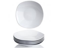 Y YHY 22,9 cm Porzellan Salat Pasta Schüsseln weiß quadratisch Schüssel Set Breit und Flach, 6er-Set